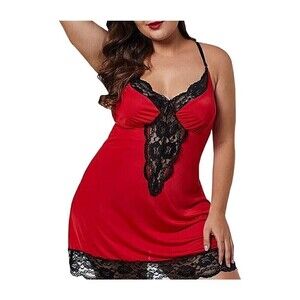 Red Nightgown Set Black Lace Stretchy Size Small Lingerie